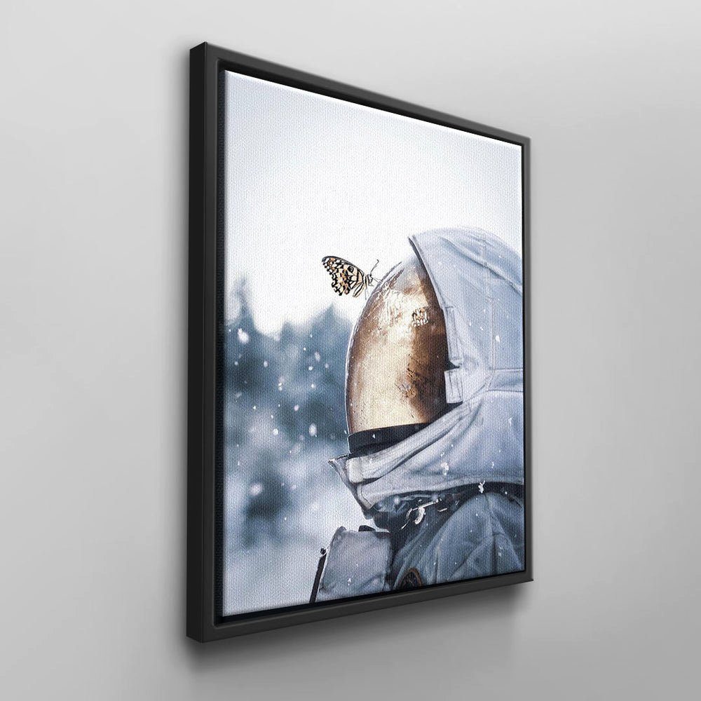 Leinwandbild Astrona Brown Astronaut Rahmen Butterfly, Butterfly Wandbild ohne Space Suite blau DOTCOMCANVAS® Helm weiß Leinwand