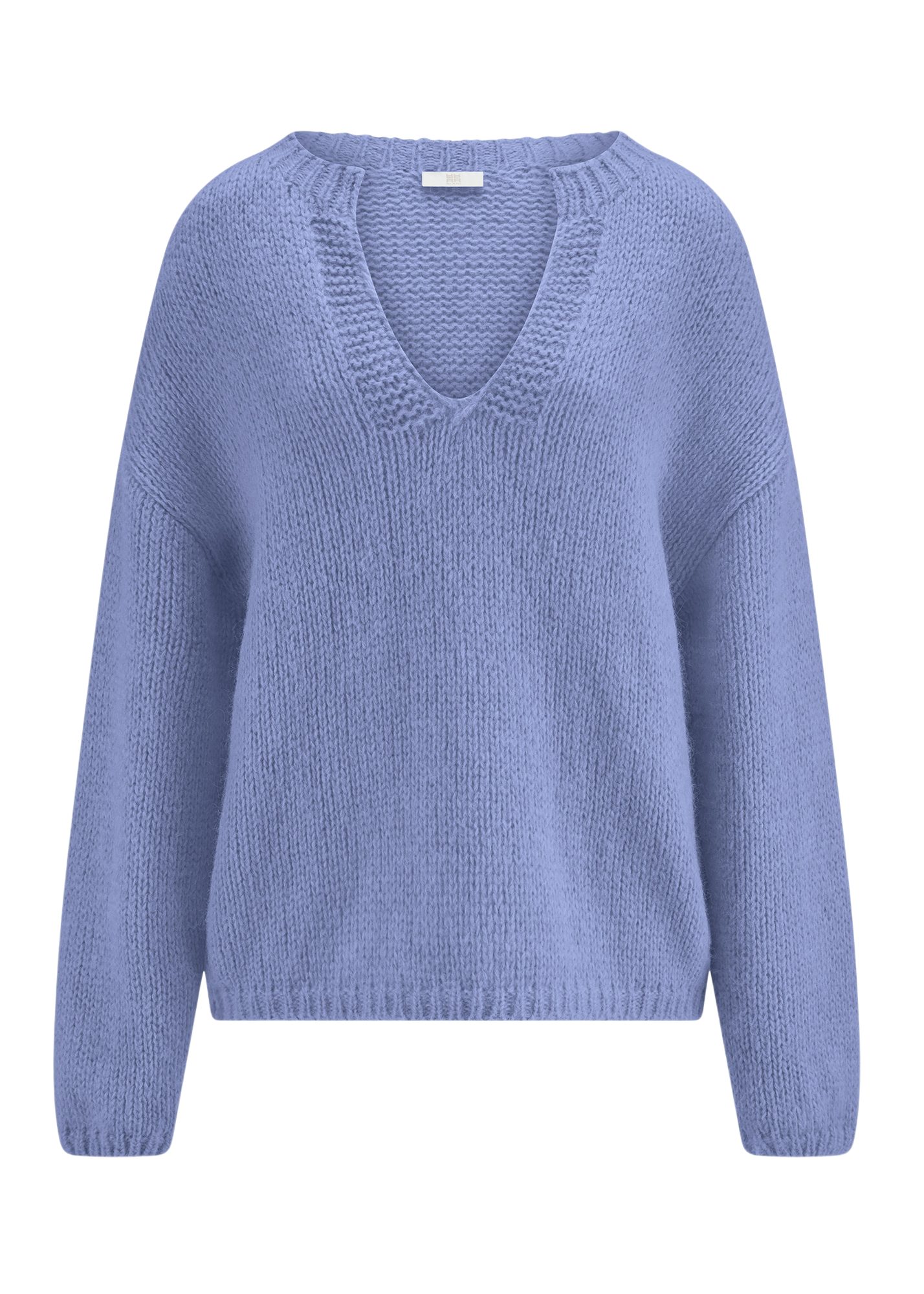 Riani Langarmshirt blau,Casual,Alpaka,Unifarben,V-Ausschnitt,Lang,Gerade