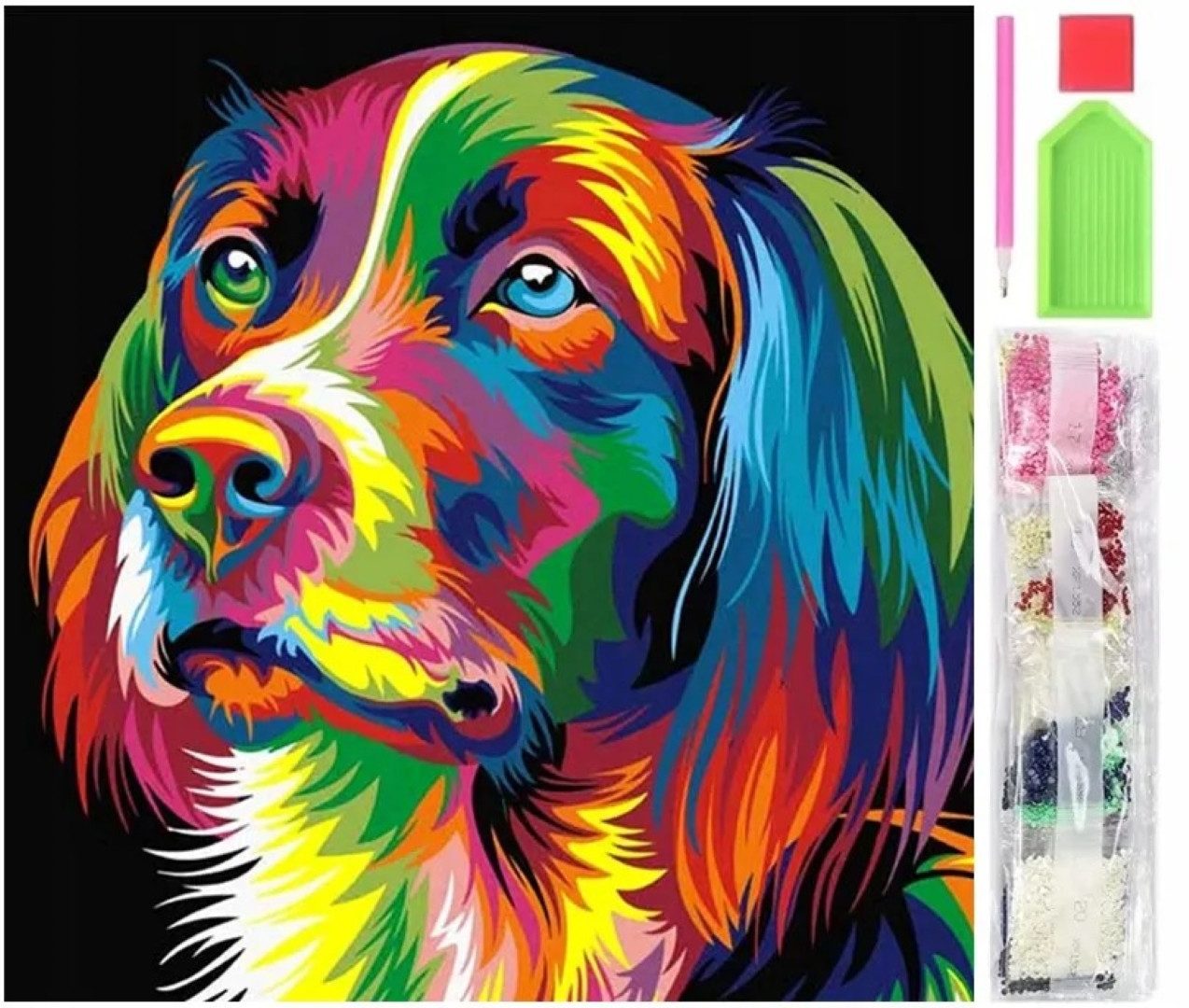 LA CUTE Раскрась по номерам Hund Welpen - 5D Diamond Painting Set 30x30cm (5d Diamond Painting-Set, Bild, Diamanten, Stift und Container), Entspannendes Hobby, kreative Stunden, schimmerndes Endergebnis.