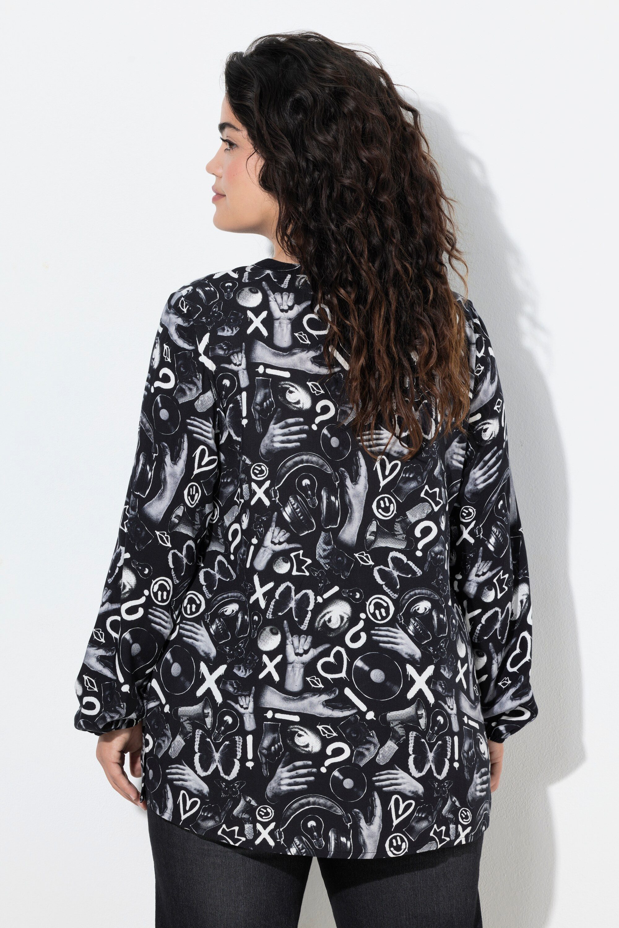 Angel of Style Longbluse Bluse A-Linie Alloverdruck Langarm – Bild 3 von 3