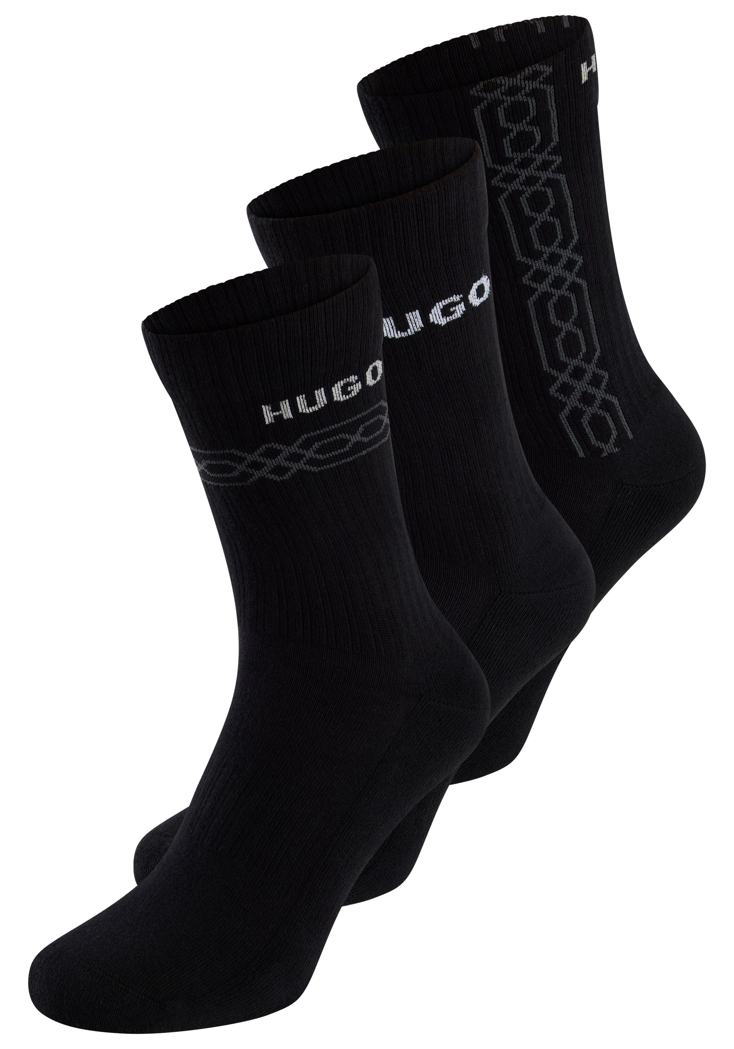 HUGO Kurzsocken (Packung, 3-Paar, 3er) Logoschriftzug, grafisches Muster günstig online kaufen
