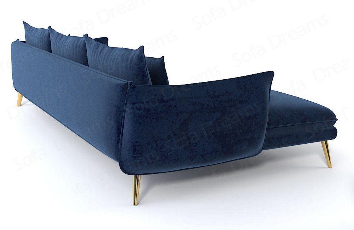 Dreams Polster kurz Form L dunkelblau77-gold Sofa Samt Sofa Stoffsofa, Ecksofa Loungesofa Fuerteventura Stoff