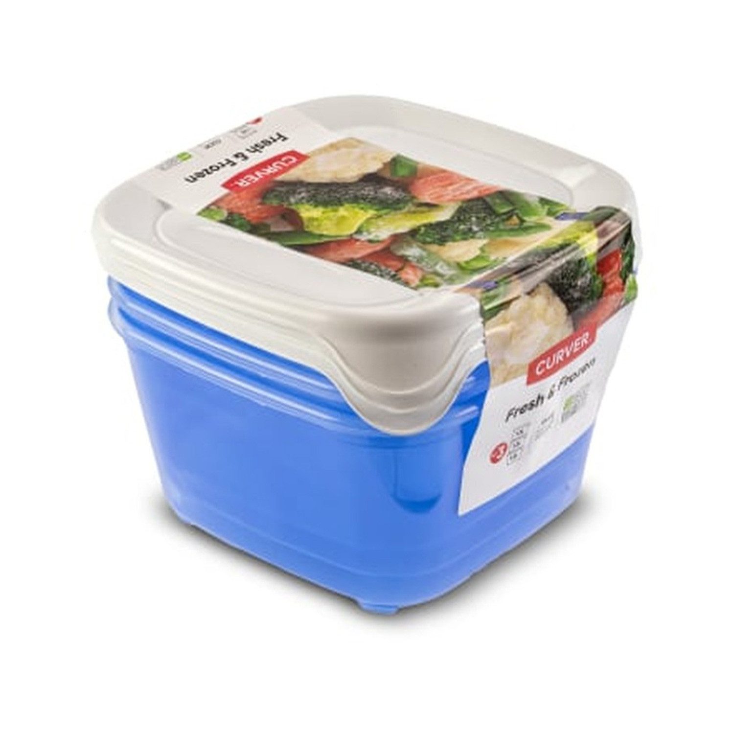 Curver Vorratsdose Fresh & Freeze Gefrierdosen 3er-Set 1,2L quadratisch, Kunststoff, (3-tlg), Wiederverwendbar