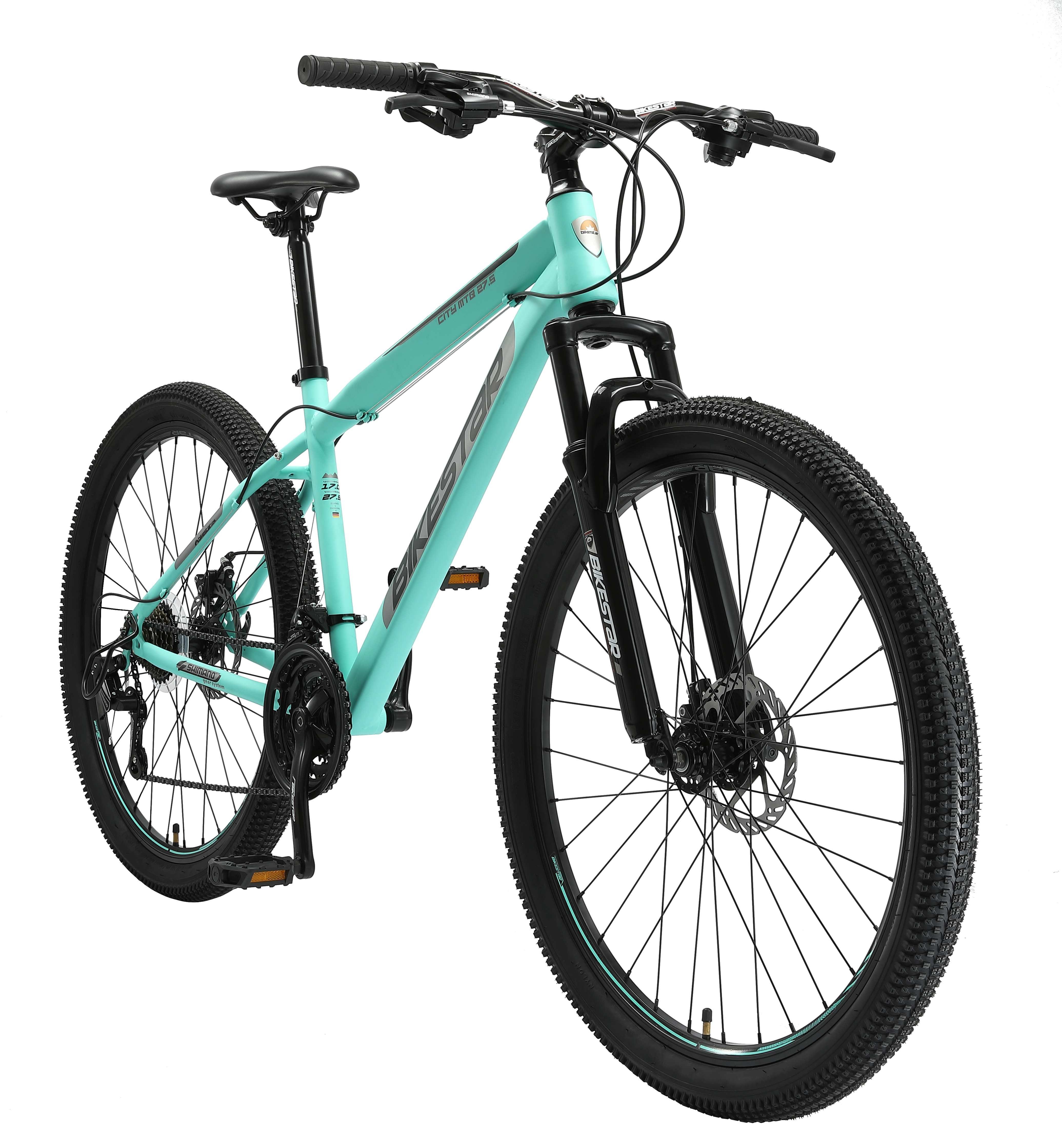 Zoll Reifen Mountainbike Zoll 27.5 Kettenschaltung, Bikestar Rahmen, Schaltwerk, Gang Shimano 27.5 Tourney 17 21 RD-TY300 Zoll