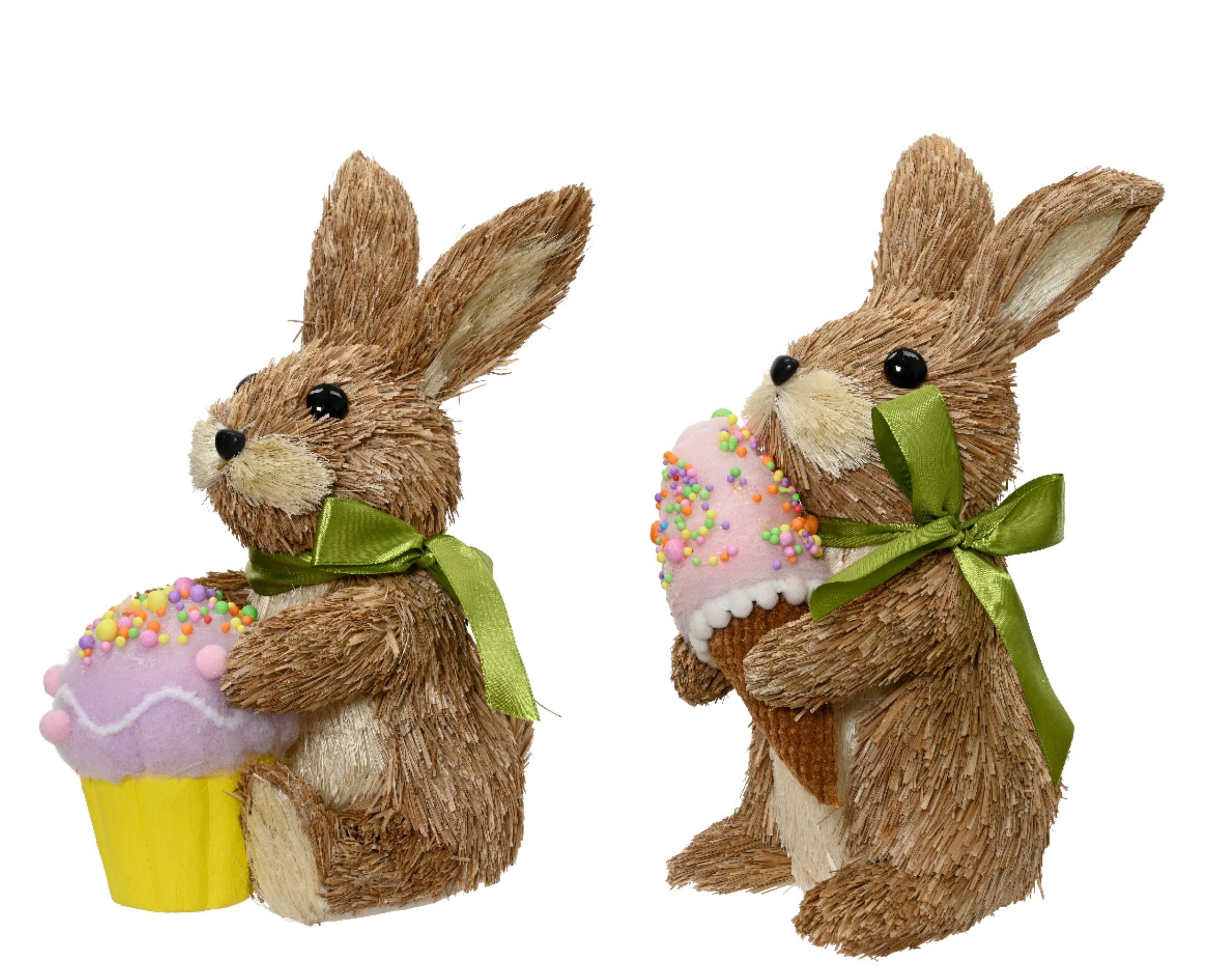 Decoris season decorations Osterhase, Dekofigur Hase 16cm mit Dessert 1 Stück sortiert Natur / Braun