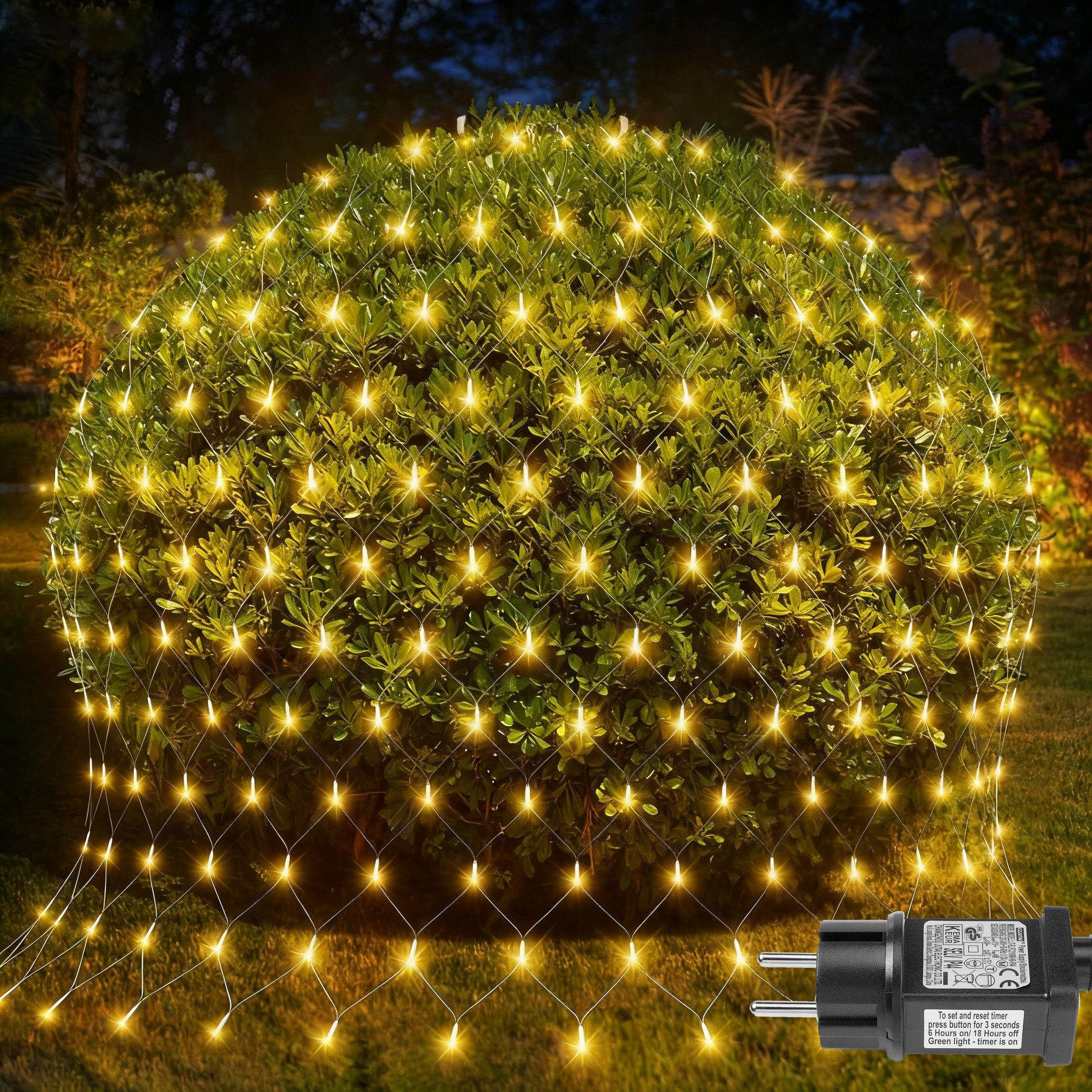 LMaxhome LED-Lichternetz Lichterkette Lichtervorhang Weihnachts Deko für Büsche Garten Zäune, 200-flammig, Mesh Lichterkette Netz mit 8 Modi Timer, 1,5x1,5m/2x2m/3x2m/6x4m