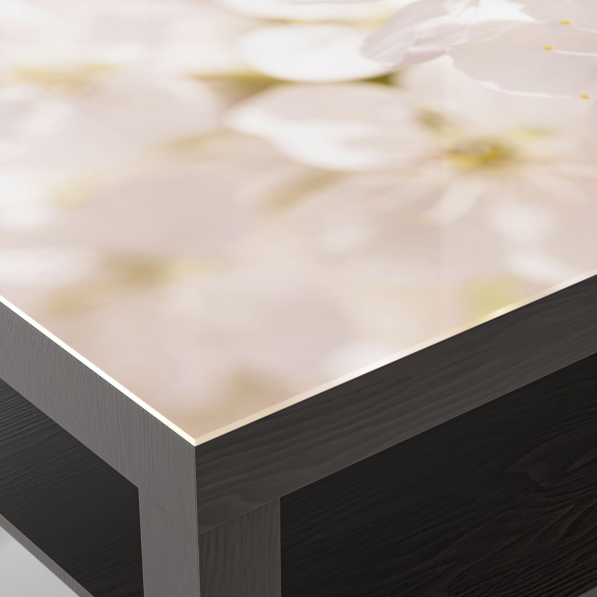 DEQORI Couchtisch 'Geöffnete Kirschblüten', Schwarz Glas Glastisch modern Beistelltisch