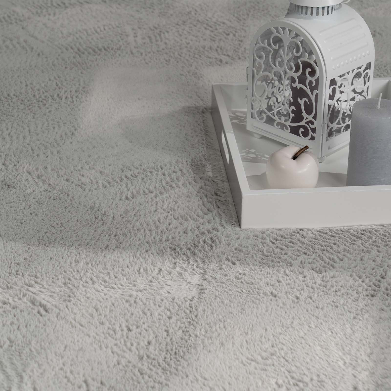 TaCa Home Teppich Flauschiges Hasenfell Imitat, rechteckig, Höhe: 14 mm, Wohnzimmer Schlafzimmer Esszimmer Kinderzimmer, Grau - 60 x 90 cm