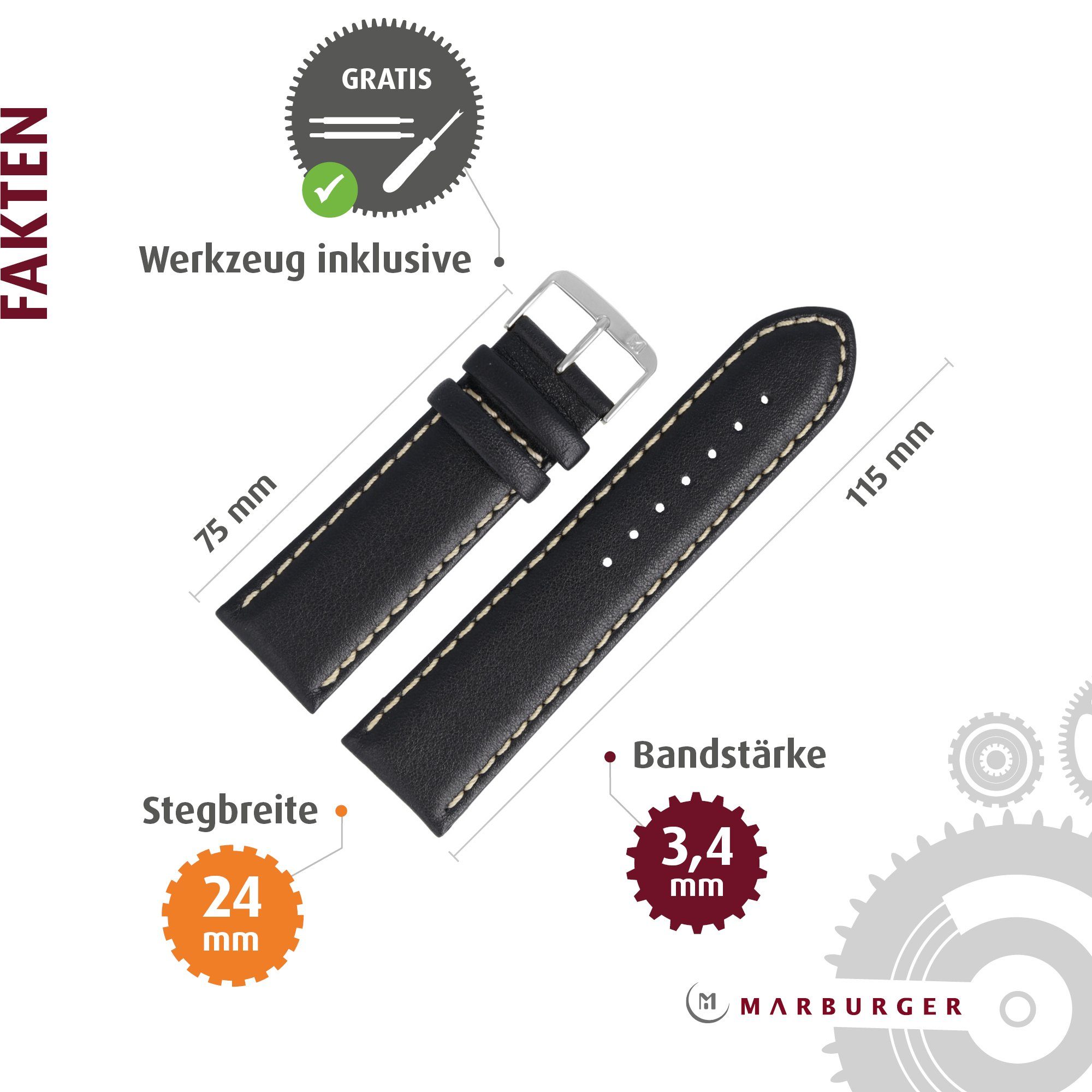 MARBURGER Uhrenarmband 24mm Leder