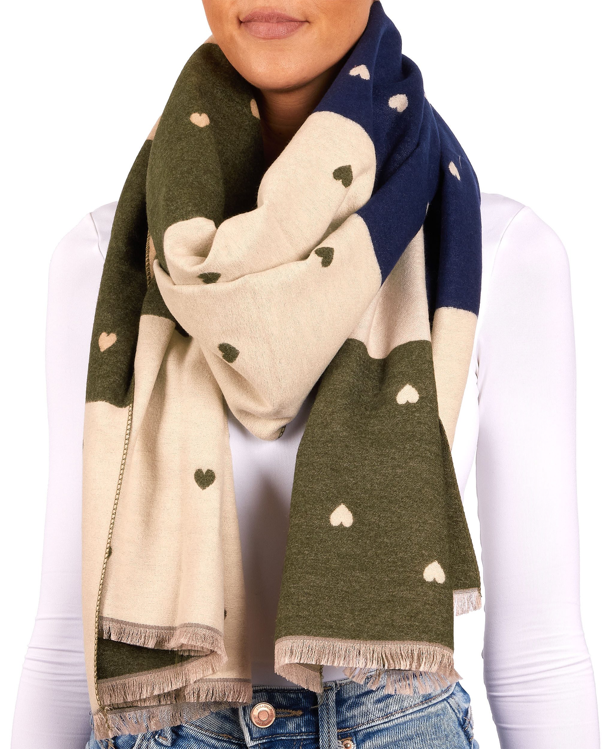 BRUBAKER Schal Cashmirillo Damen Schal mit Herz Muster - 70 x 200 cm, (Weiches Kaschmir-Gefühl, 1-St. für Herbst und Winter), Warm, Kuschelig und Oversized - Herbstschal Winterschal für Frauen