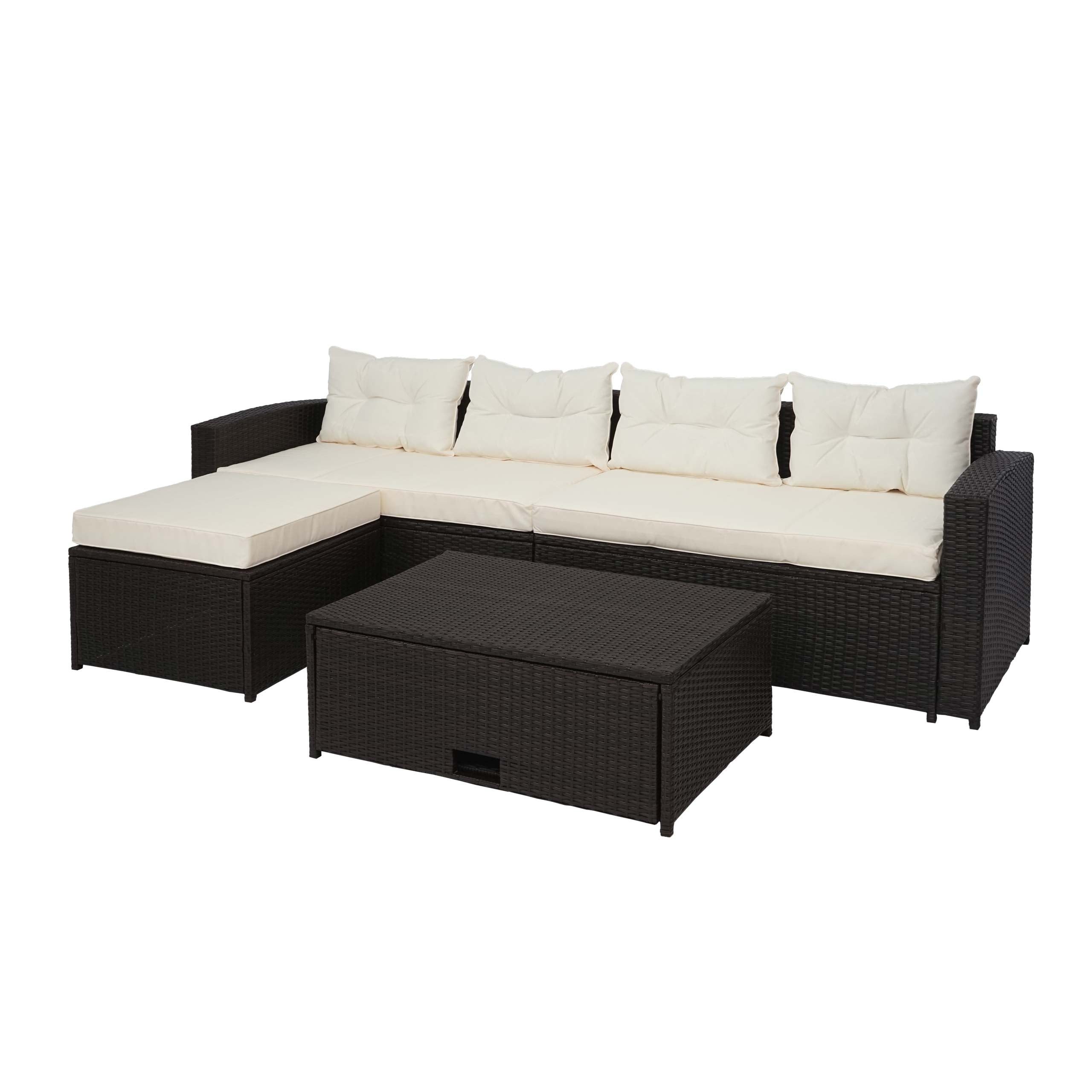 PROREGAL® Gartenlounge-Set Poly-Rattan-Garnitur Garten-Set Staufach Grau/Schwarz/Braun