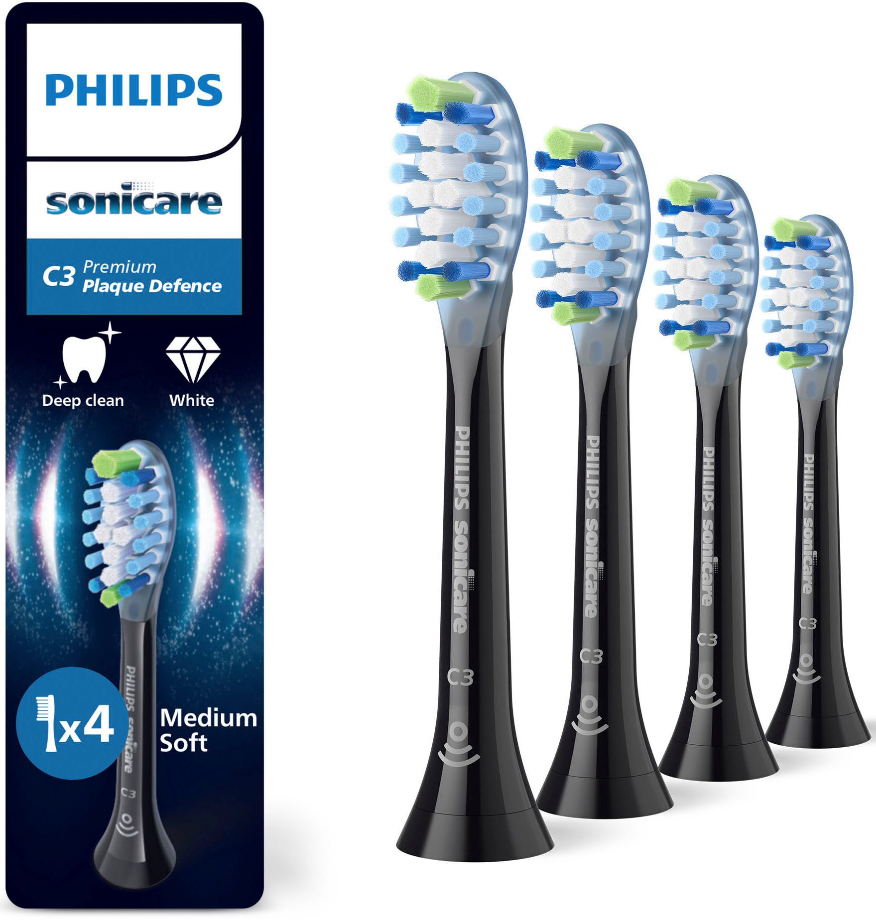 Philips Sonicare Aufsteckbürsten C3 Premium Plaque Defence, für extra gründliche Plaque-Entfernung, für jedes Sonicare Handstück