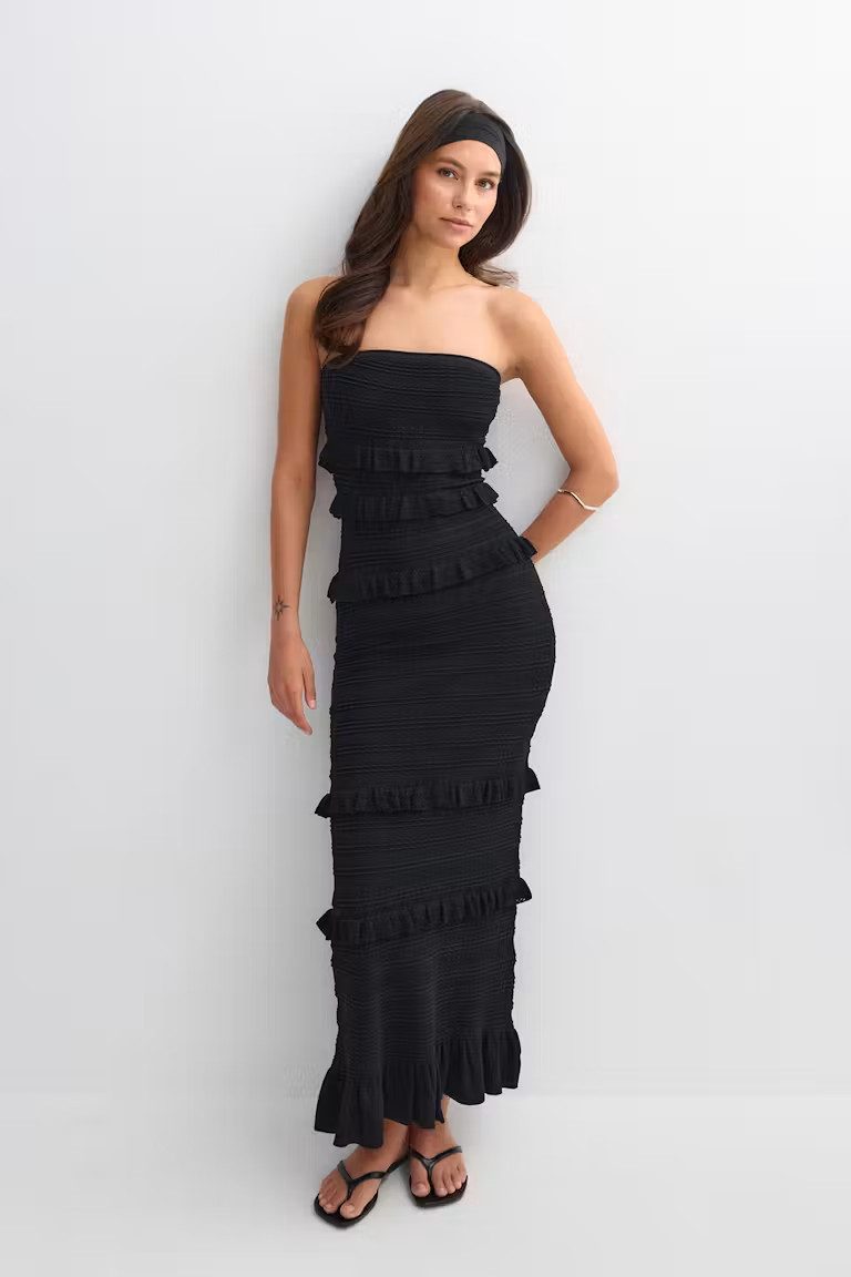 Gina Tricot Partykleid - Gestricktes Damen Schlauchkleid - schwarzes Maxikleid