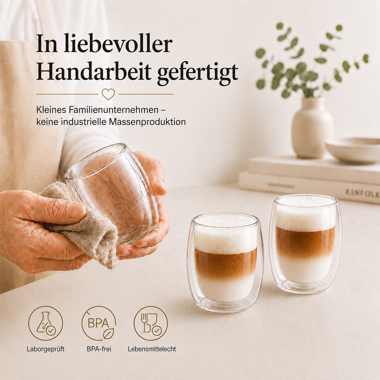 LAPRESO Cappuccinotasse Doppelwandig Thermogläser Kaffeegläser Set 250 ml, 6-tlg., Borosilikatglas, 6er Set – Bild 5 von 5
