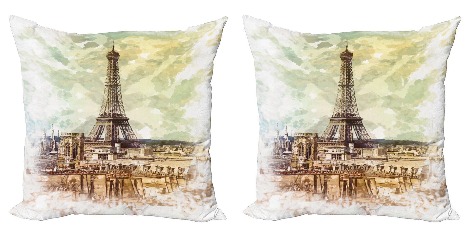 Kissenbezüge Modern Accent Doppelseitiger Digitaldruck, Abakuhaus (2 Stück), Jahrgang Eiffelturm Skyline