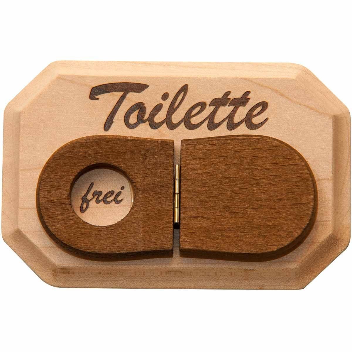 Spruchreif® Hinweisschild WC Schild aus Holz · Toilettenschild mit WC-Deckel zum Umklappen