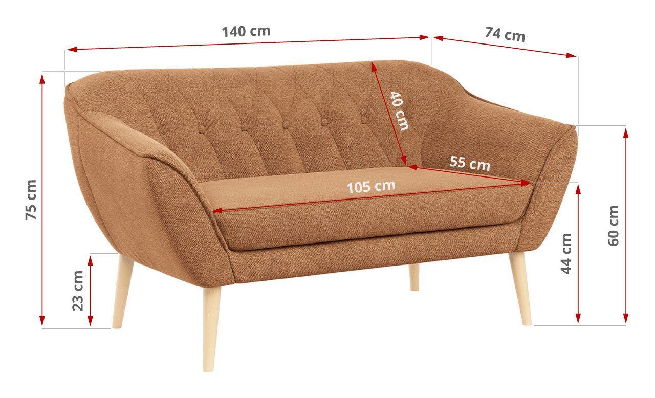 Polsterung, PIRS-2 Sofa Sitzer, Gesteppte Stil, MKS Skandinavischer MÖBEL Holzbeine