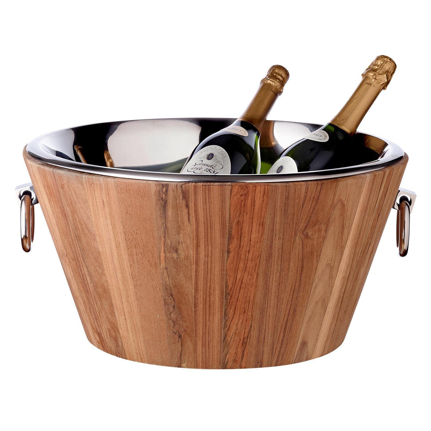 EDZARD Sektkühler Santiago, Ø 46 cm, Teakholz, Edelstahl, Kühler für bis zu 5 Flaschen