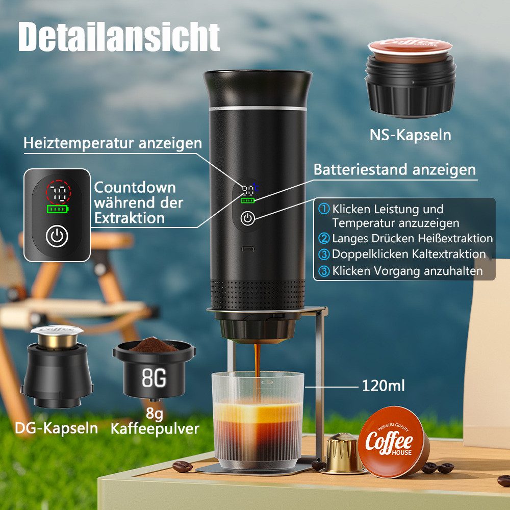TUWENA Espressomaschine, Espressomaschine, 80ml Beheizte Kaffeemaschine für Büro, Reisen, Haus
