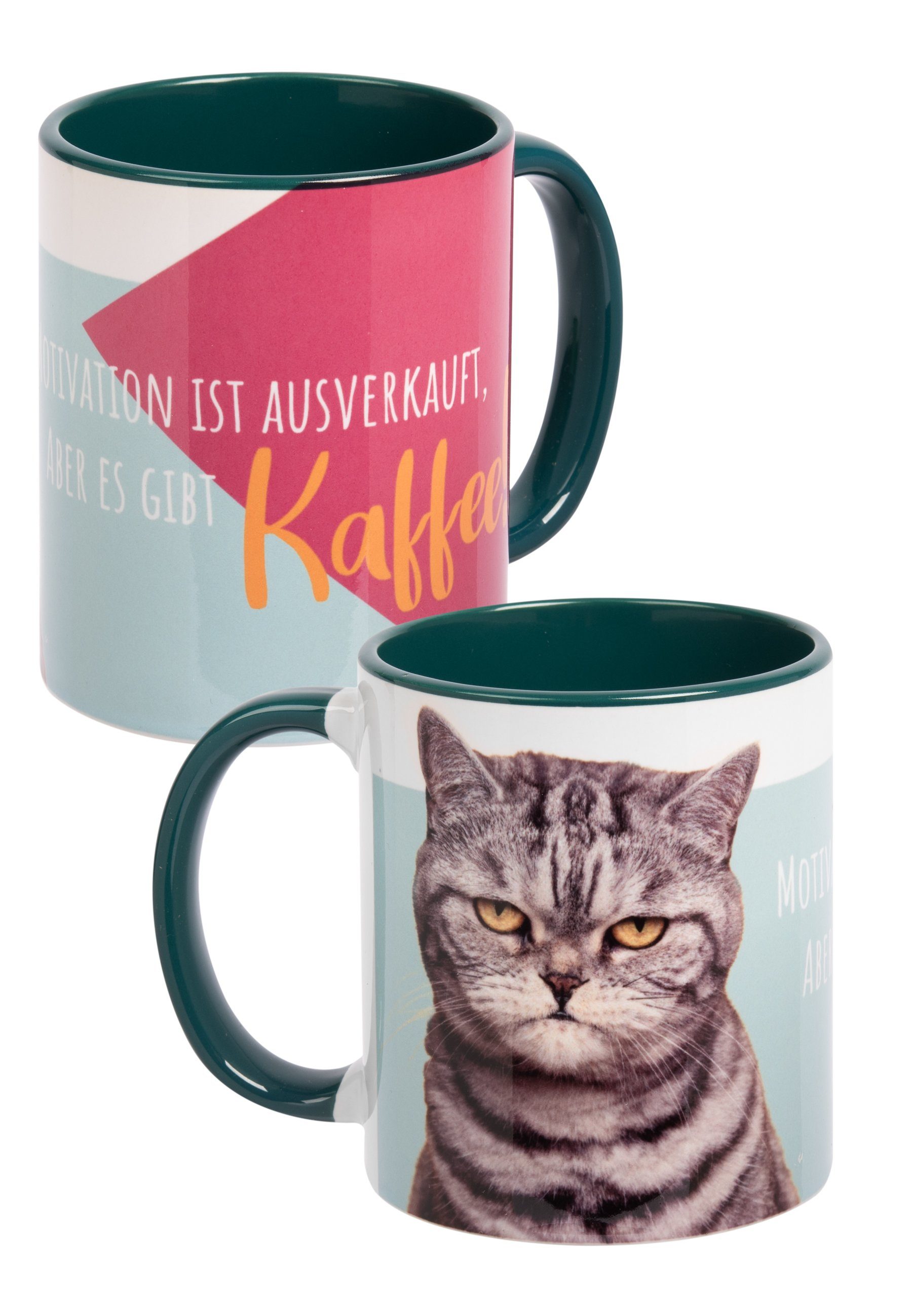 United Labels® Tasse Katzen Tasse - Motivation ist ausverkauft! Katze Grün Weiß 320 ml, Keramik