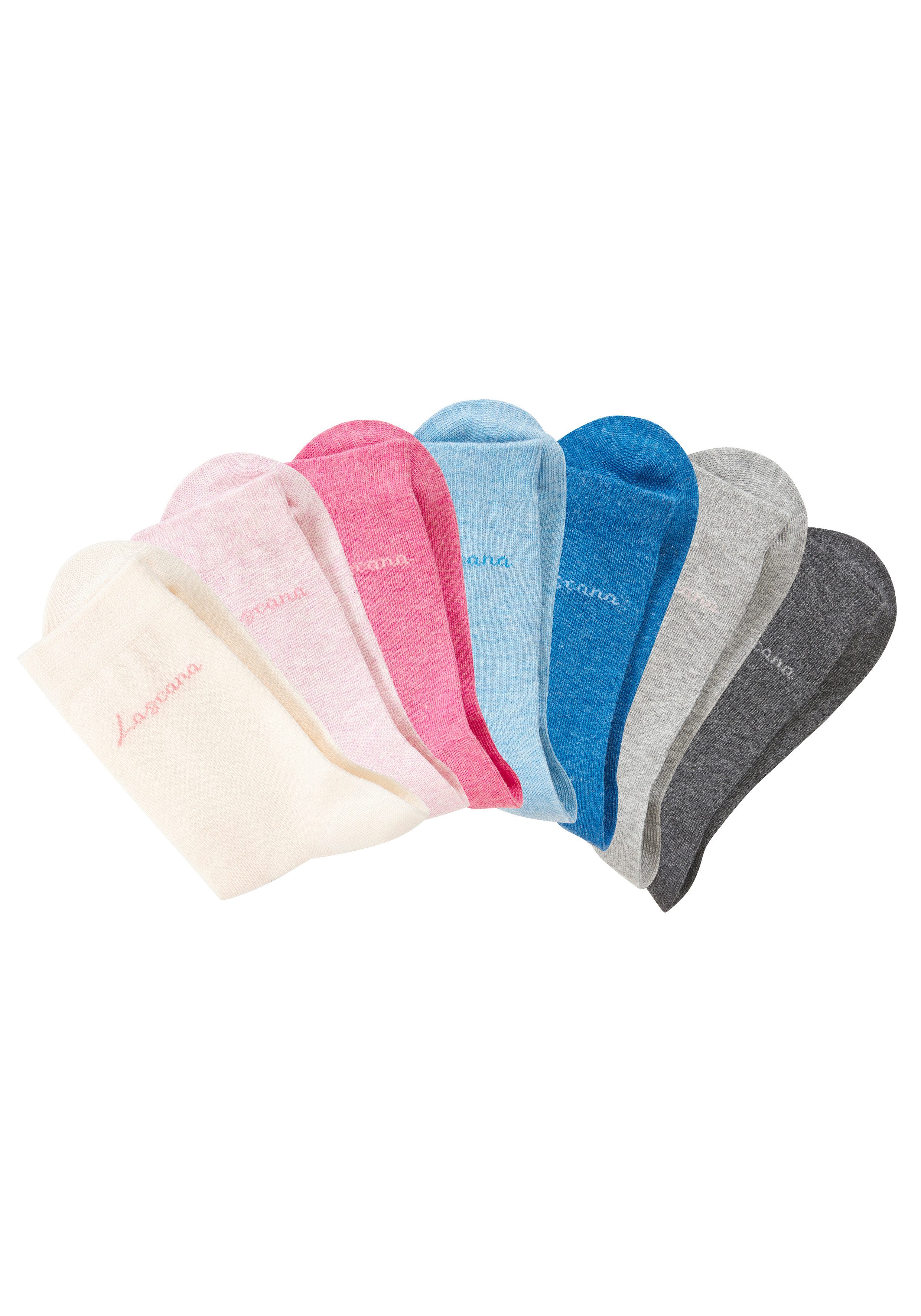 LASCANA Basicsocken für Damen mit eingestricktem Markenlogo (Box, 7-Paar) in ansprechender Geschenkbox