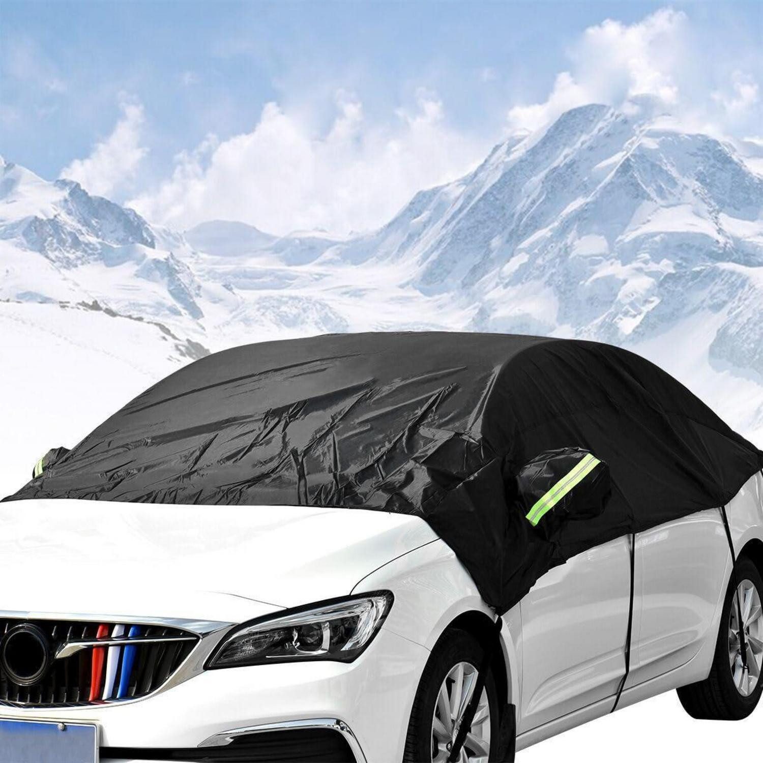 LuxusKollektion Frontscheibenabdeckung Halbgarage Windschutzscheibe Leuchtstreifen Frostschutz 8 Gurte