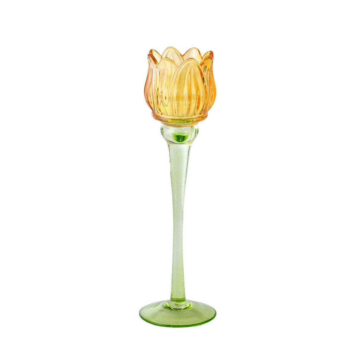 Teelichthalter Tulpe 27 cm Glas Lila, Braun, Gelb oder Klar modern F