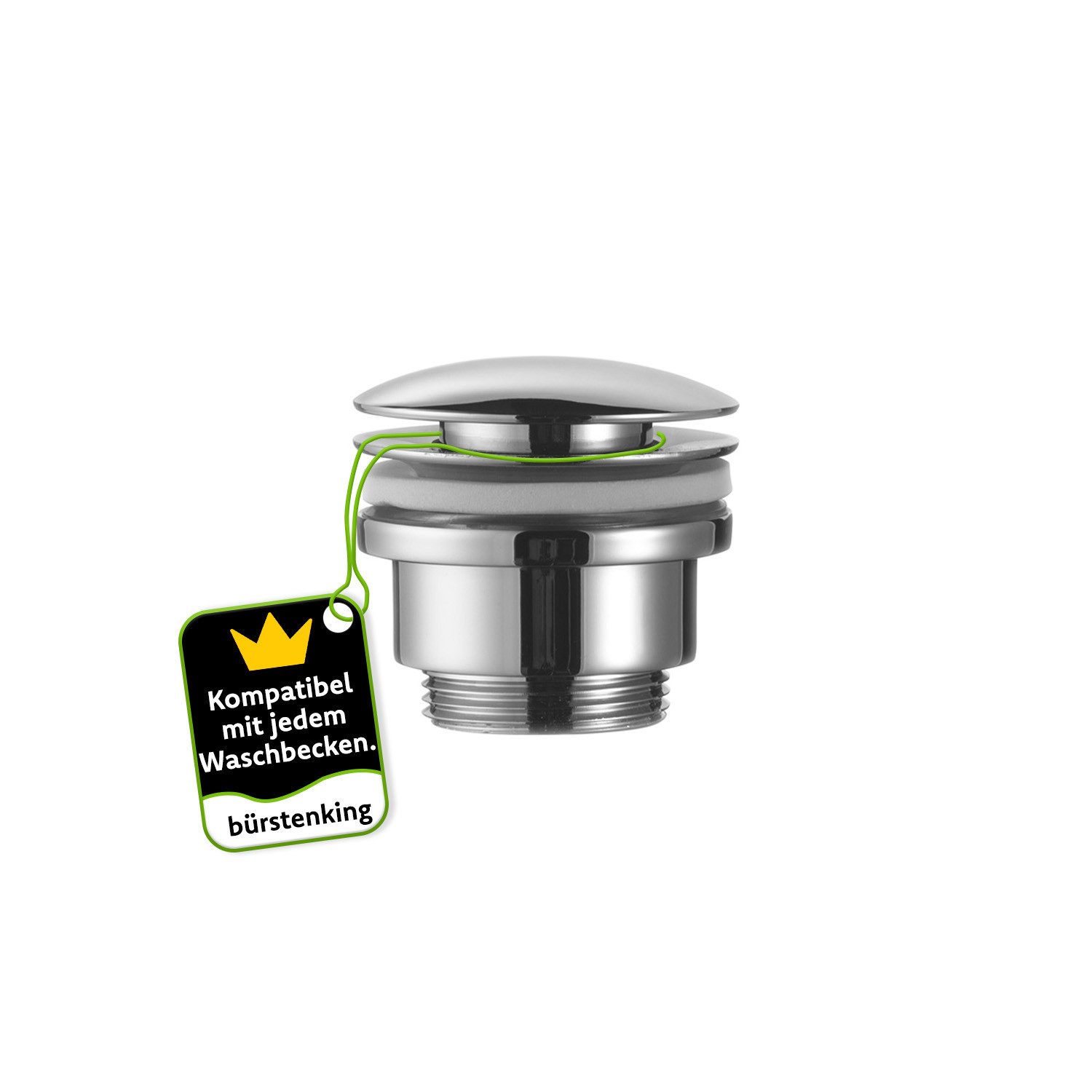 Bürstenking Ablaufgarnitur Ø 63 mm – Messing, Push-Open Ablaufventil ohne Überlauf