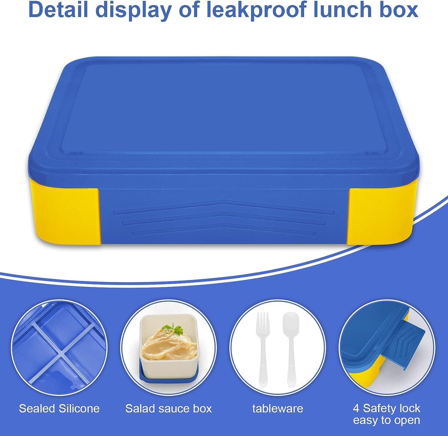 Haiaveng Lunchbox Brotdose Kinder mit 1300ml Lunchbox Bento Auslaufsicher Vesperdose Fächern, Jausenbox Box, blue Kinder, Kinder