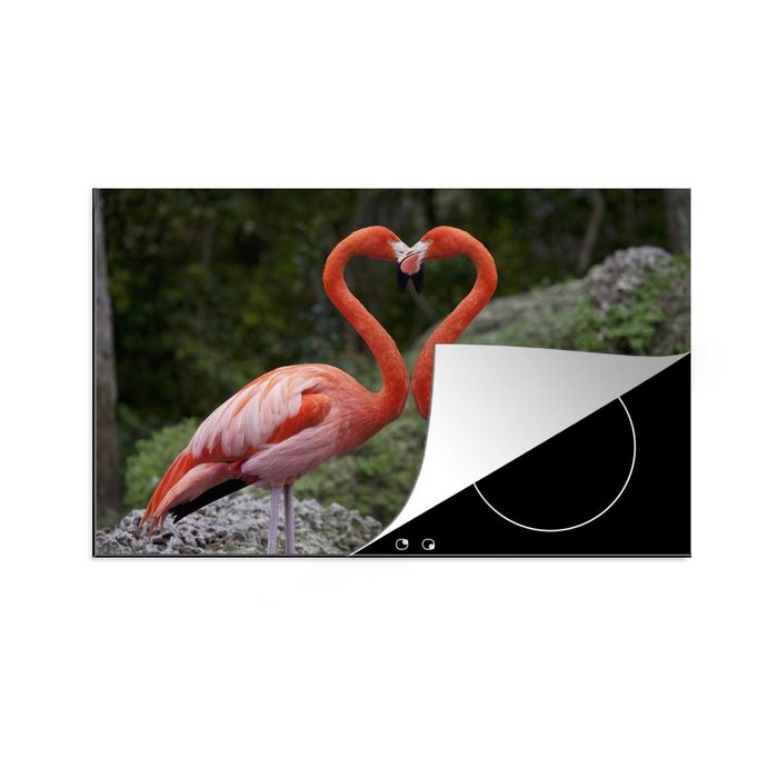 MuchoWow Herdblende-/Abdeckplatte Zwei Flamingos bilden mit ihren Hälsen ein Herz Vinyl (1 tlg) Ceranfeldabdeckung für die küche Induktionsmatte