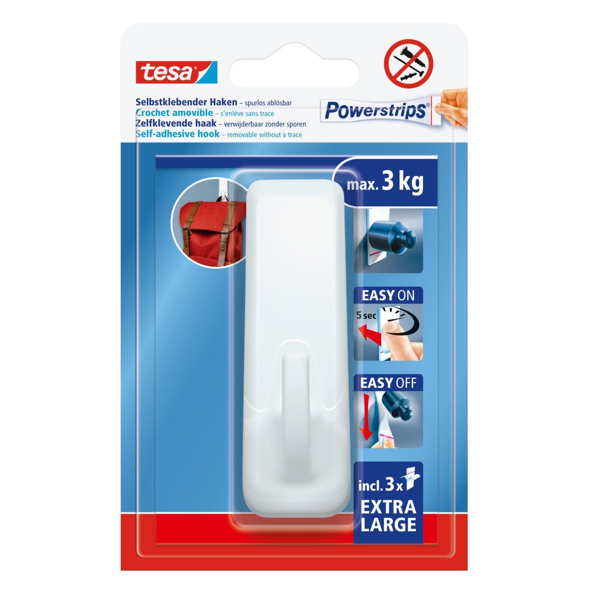 tesa Klebehaken Powerstrips Haken XL 3kg rechteckig weiß