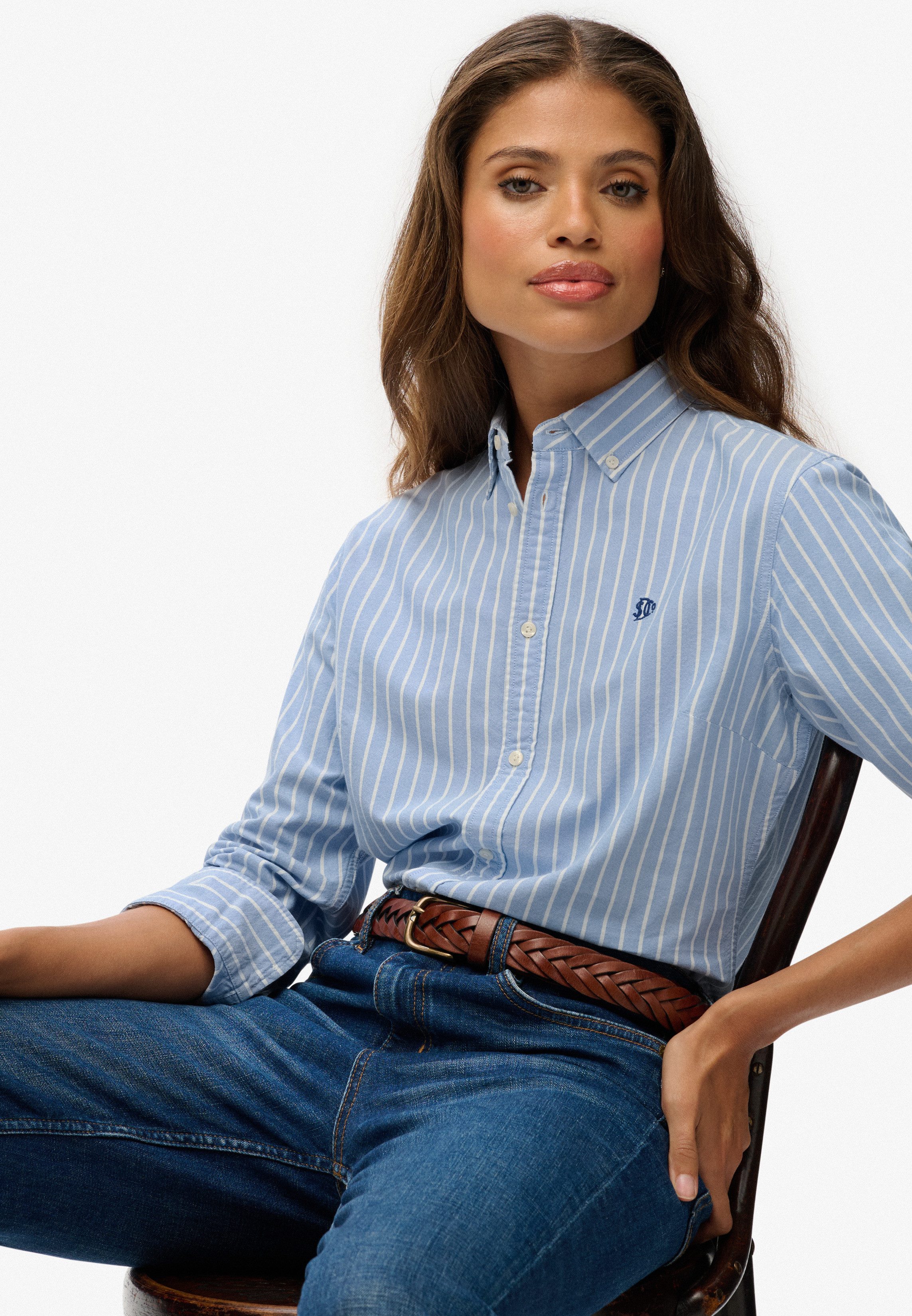 Superdry Hemdbluse SLIM OXFORD BD L/S SHIRT Baumwolle, slim fit