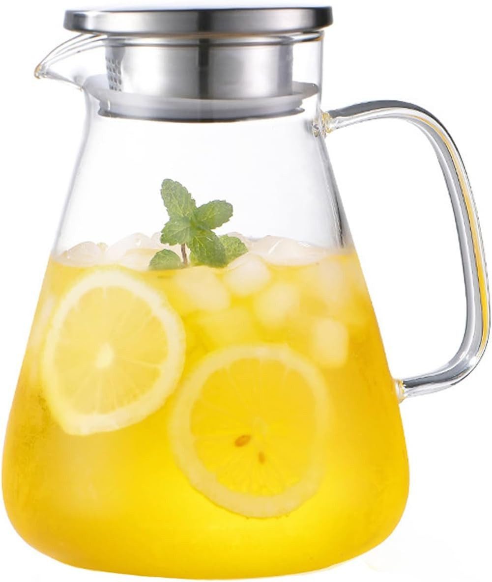 FELIXLEO Karaffe Karaffe aus Borosilikatglas mit Deckel und Ausgießer, 2 Liter/70oz, (1-tlg)