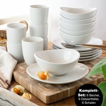Moritz & Moritz Kombiservice Swing Frühstücks Set weiß (18-tlg), Keramik, geeignet für Mikrowelle und Spülmaschine