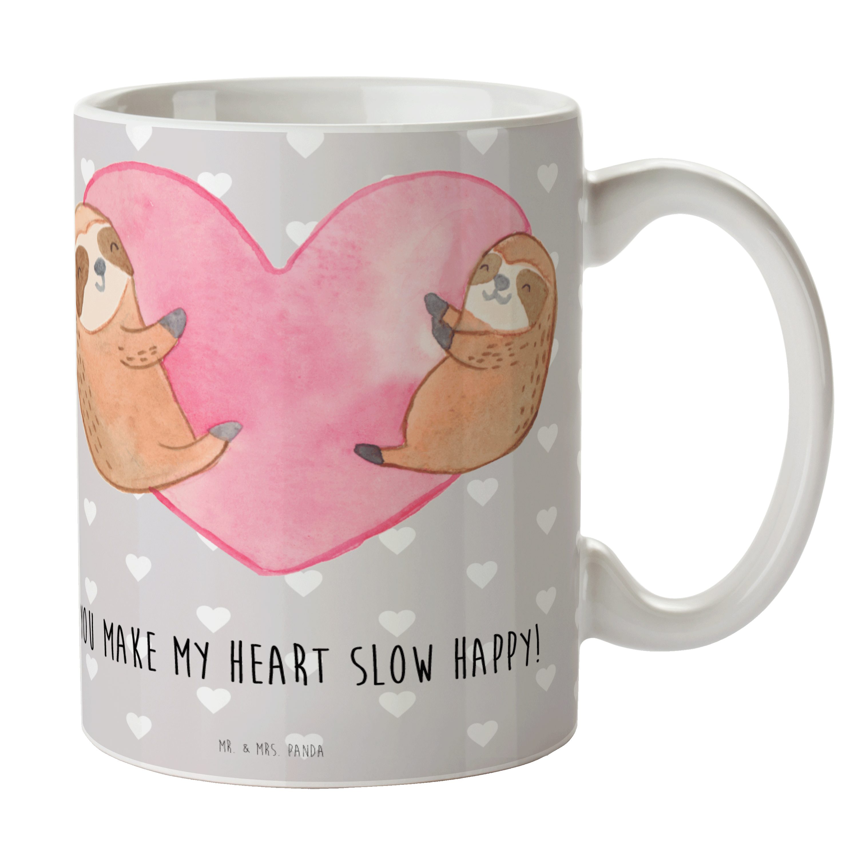 Mr. & Mrs. Panda Tasse Faultiere Herz - Grau Pastell - Geschenk, Tasse Sprüche, Verlobung, G, Keramik