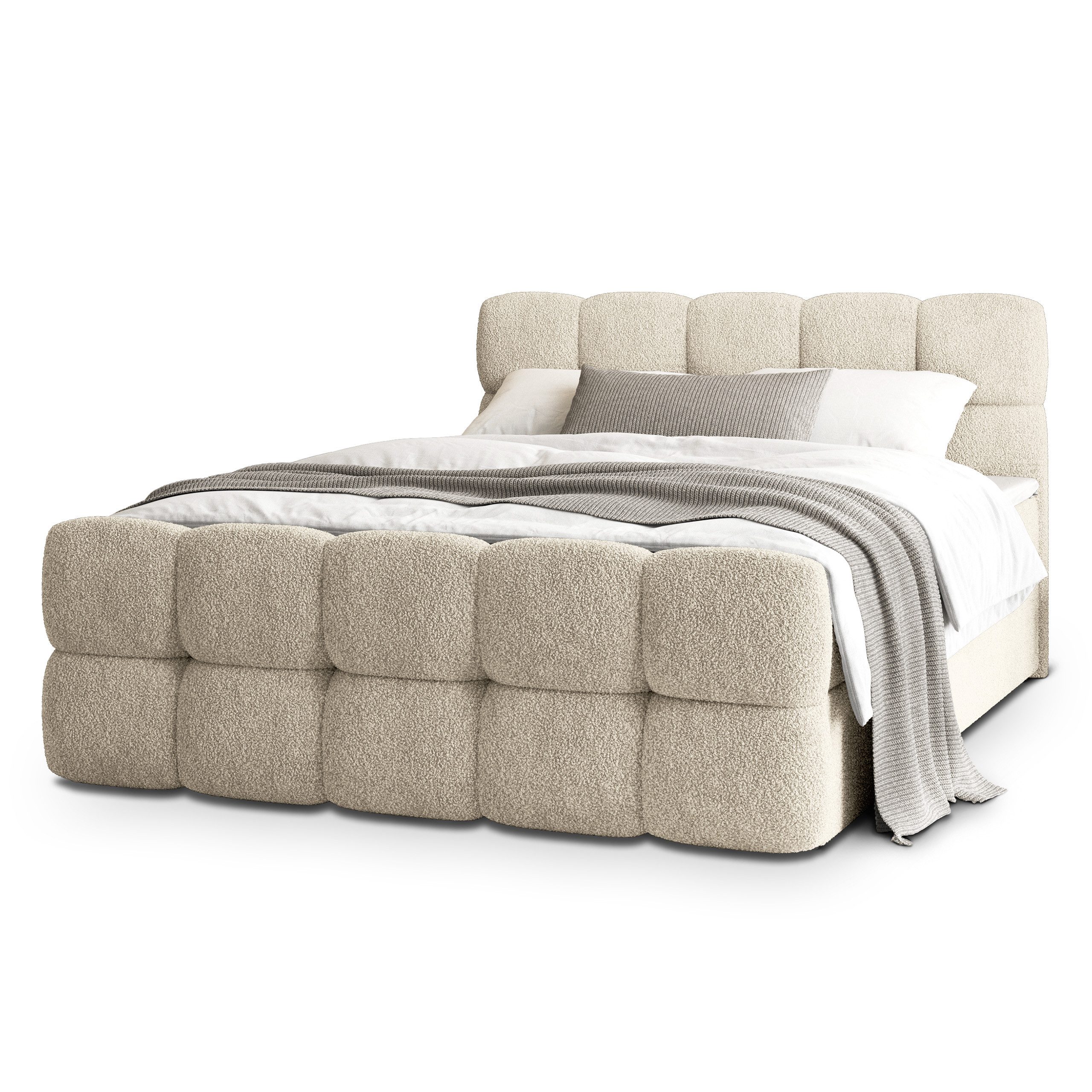 Masseno Boxbett BRUME 180x200 cm mit Bonell Matratze und Topper, Doppelbett, Polsterbett mit Kopfteil, Boxspringbett – Bild 3 von 5
