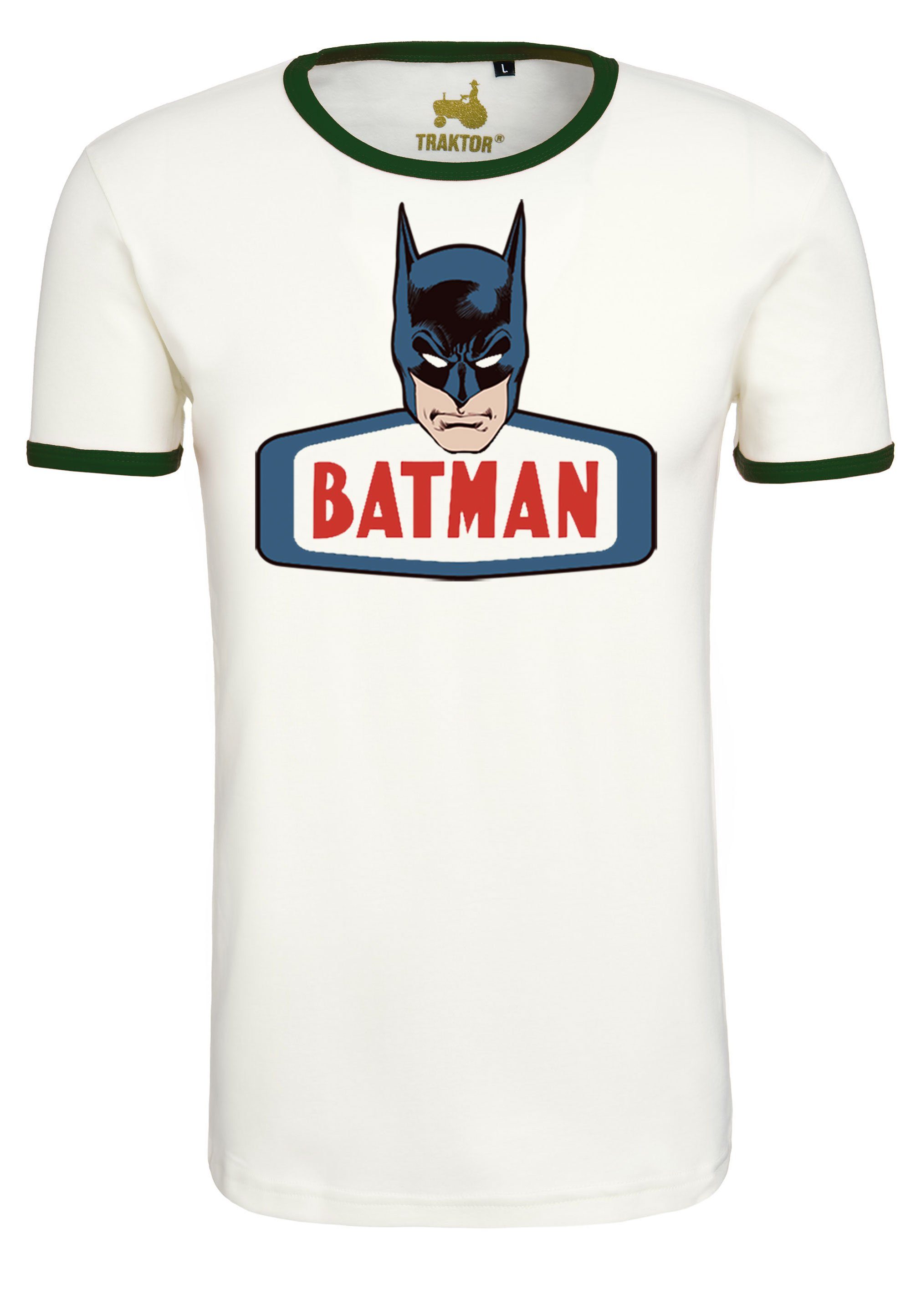 LOGOSHIRT T-Shirt Batman Face mit trendigem Superhelden-Print weiß-grün