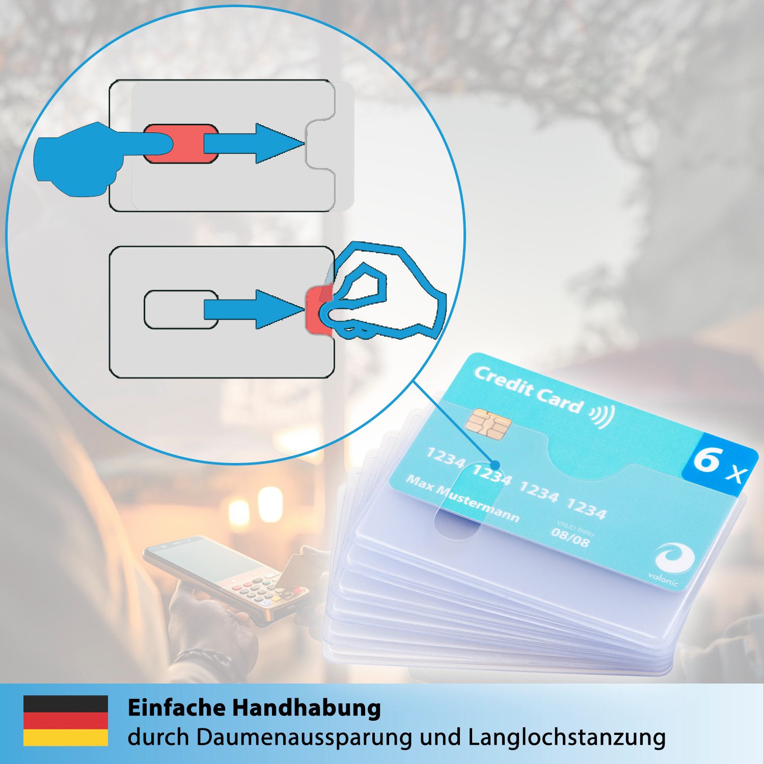 valonic Etui valonic EC Scheckkarte Schutzhülle - 6 Stück mit Längseinschub – Bild 4 von 5