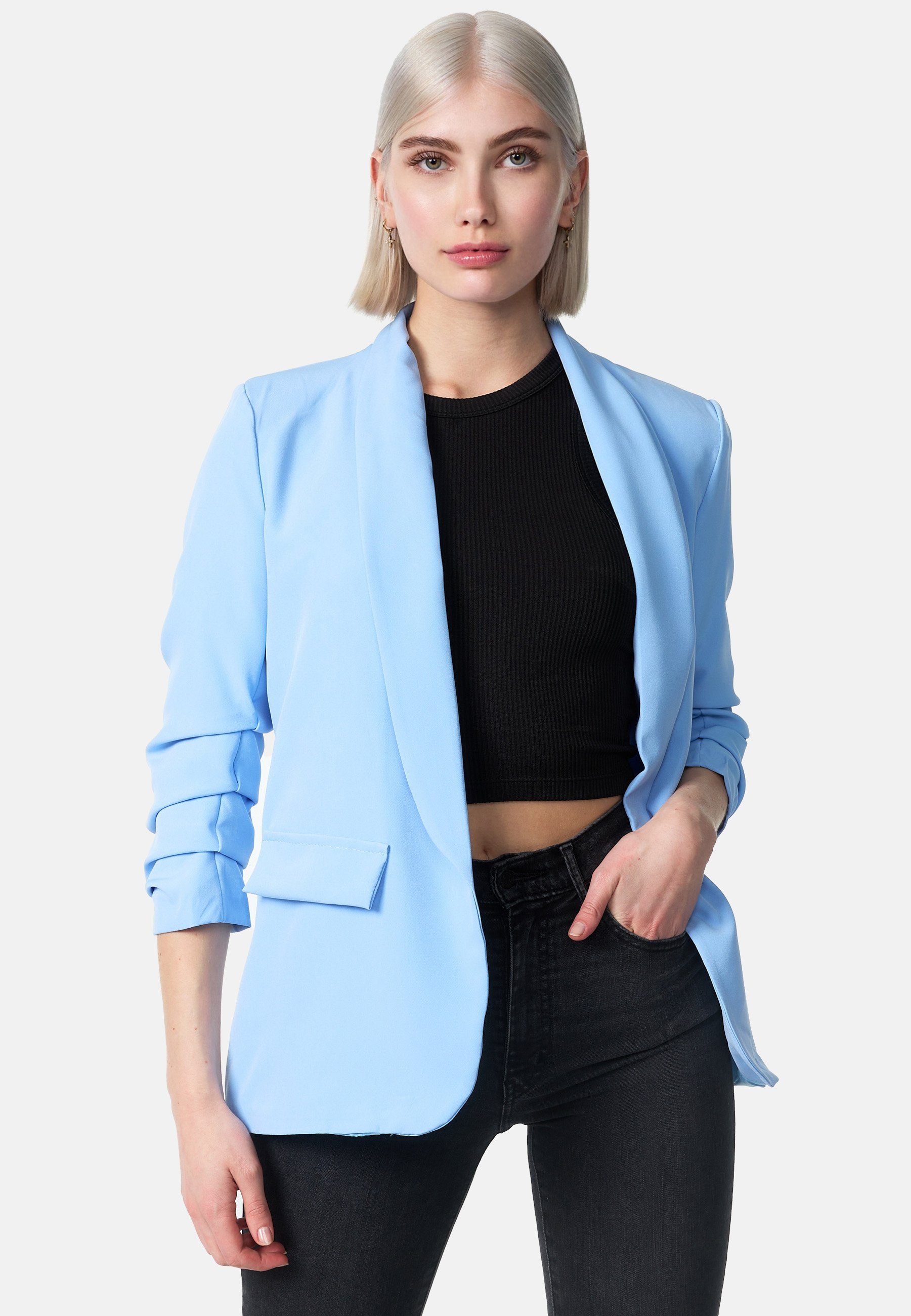 Blau Sakko Business Kurzblazer PM SELECTED Gerafften (Stylischer Blazer Ärmeln PM-22 in Einheitsgröße)