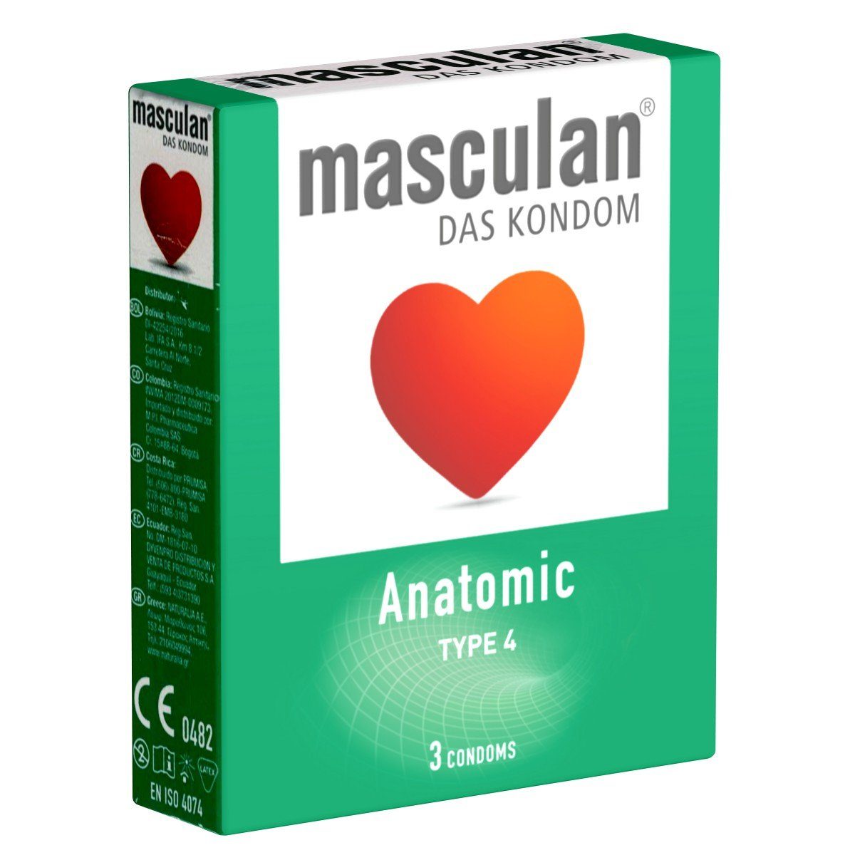 Masculan Kondome Typ 4 (anatomic) Packung mit, 3 St., bequeme Qualitätskondome mit Gleitfilm, anatomische Kondome mit enger Kranzfurche