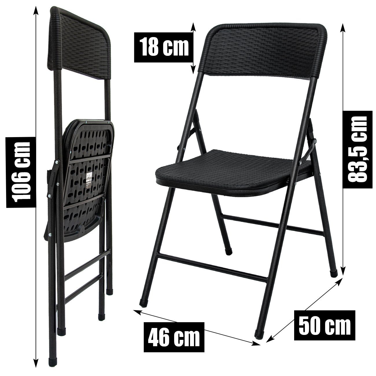 AMANKA Klappstuhl 8 Klappstühle bis - 50x46x83,5 Balkonstuhl, Schwarz 150kg 150kg 50x46x83,5cm bis