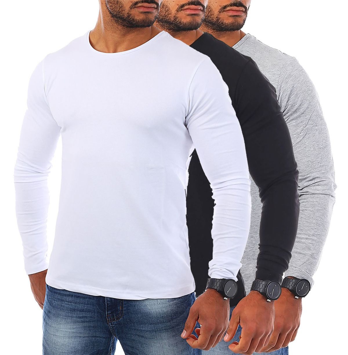 Young & Rich Langarmshirt Herren Uni Basic Longsleeve Rundhals round-Neck Unterziehshirt 2002 Rundhalsauschnitt unifarben langarm slim fit