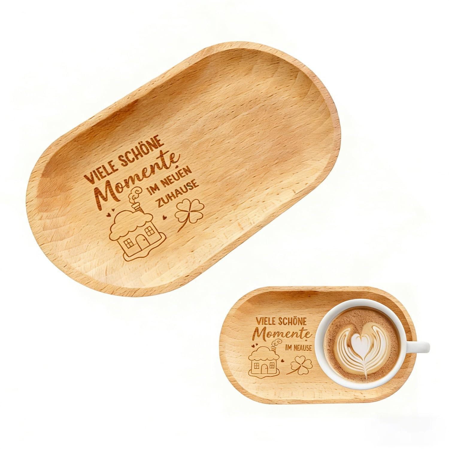 LuxusKollektion Teelichthalter mit Tablett Holztablett personalisiert Einzug Geschenk 18x10cm (1 St)