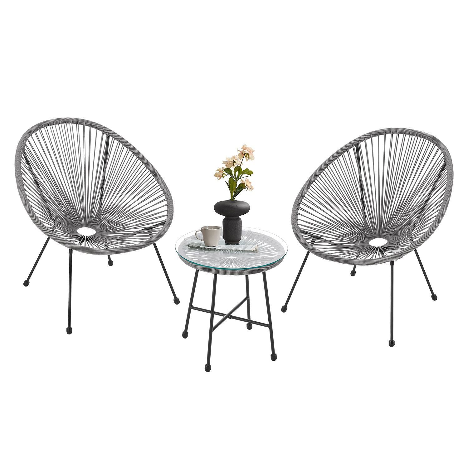 Juskys Balkonset Ostana, (3-tlg), 2 Sessel plus Tisch, witterungsbeständig, stabil