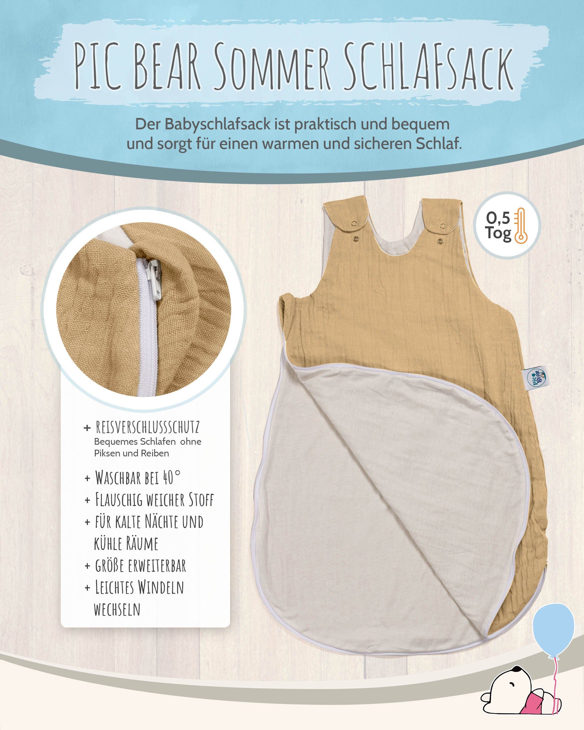 pic Babyschlafsack Außenliegender peach Bear pic 0,5 Reißverschluss Musselin, mit Reißverschluss TOG, tender Bear Schutz, Sommerschlafsack