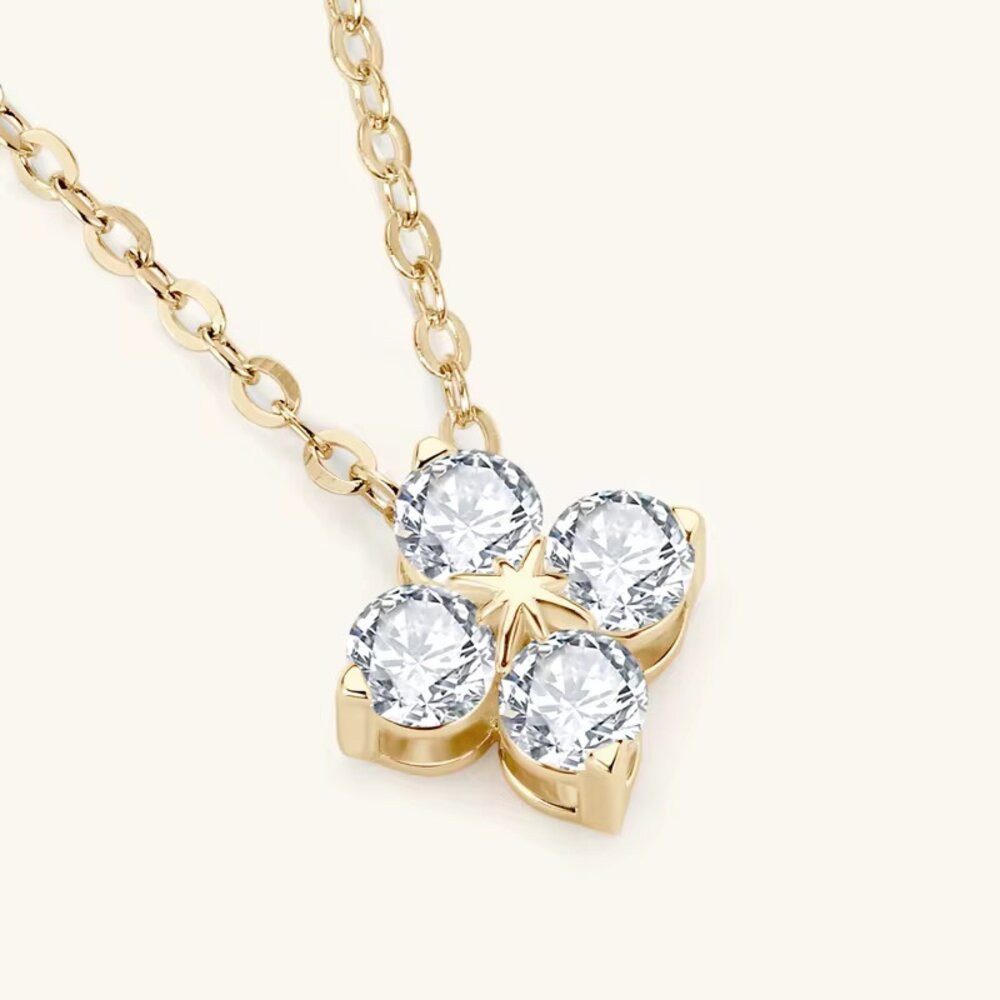 ROUGEMONT Silberkette Moissanit Kleeblatt Halskette 925 Silber 18K Weißgold günstig online kaufen