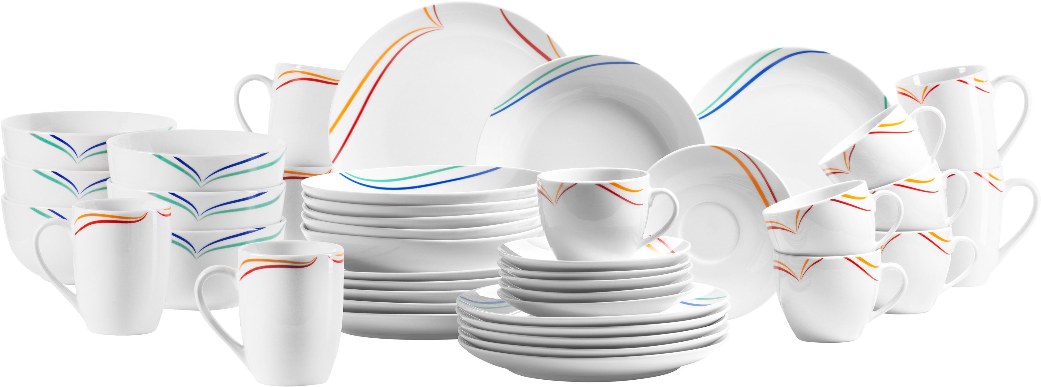 MÄSER Комбинированное обслуживание Geschirr-Set, Service Ciliana (42-tlg), 6 Personen, Porzellan, buntes Dekor, 42 Teile, für 6 Personen