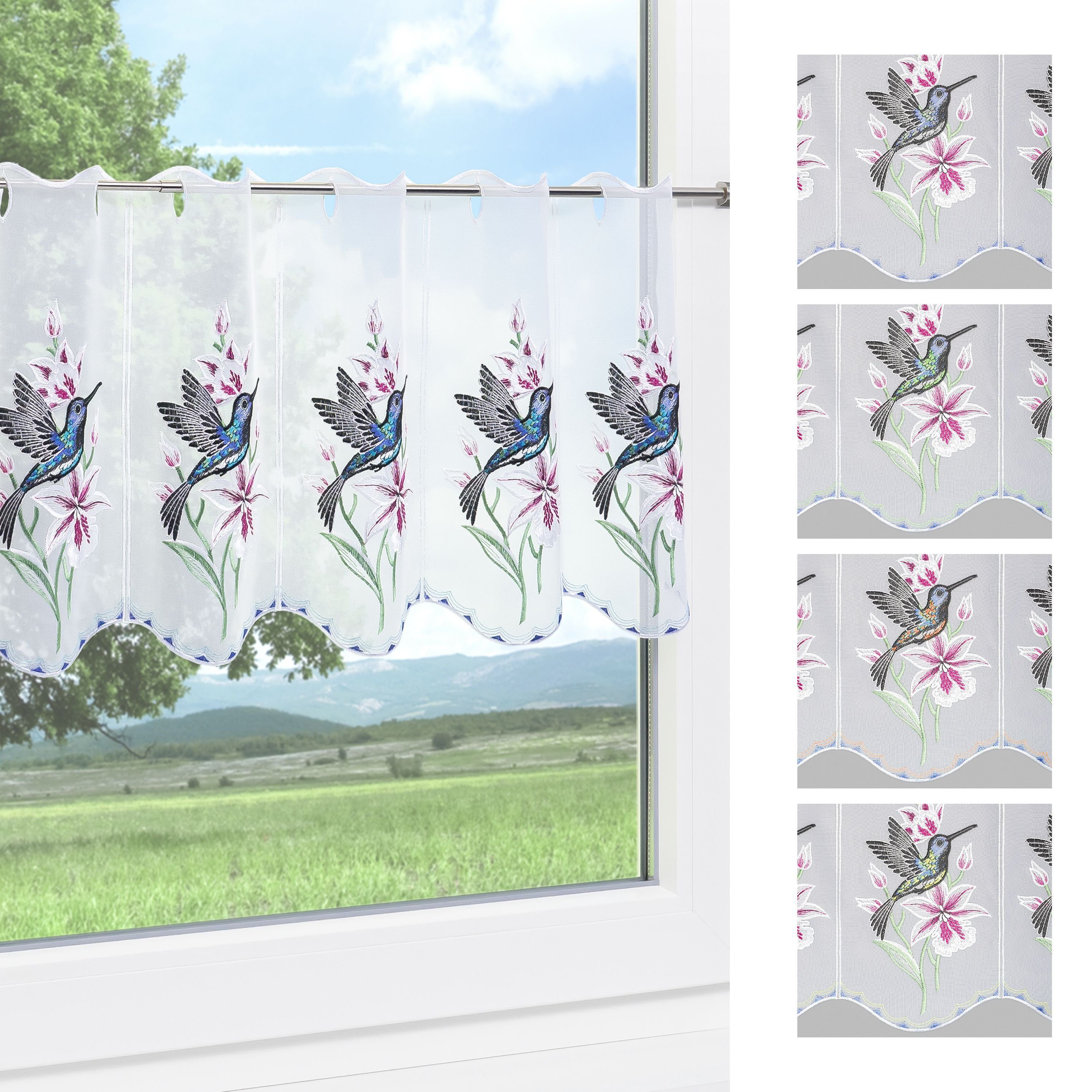 35x48cm Plauener Scheibengardine (1 HxB transparent, Kolibri, St), Spitze®,