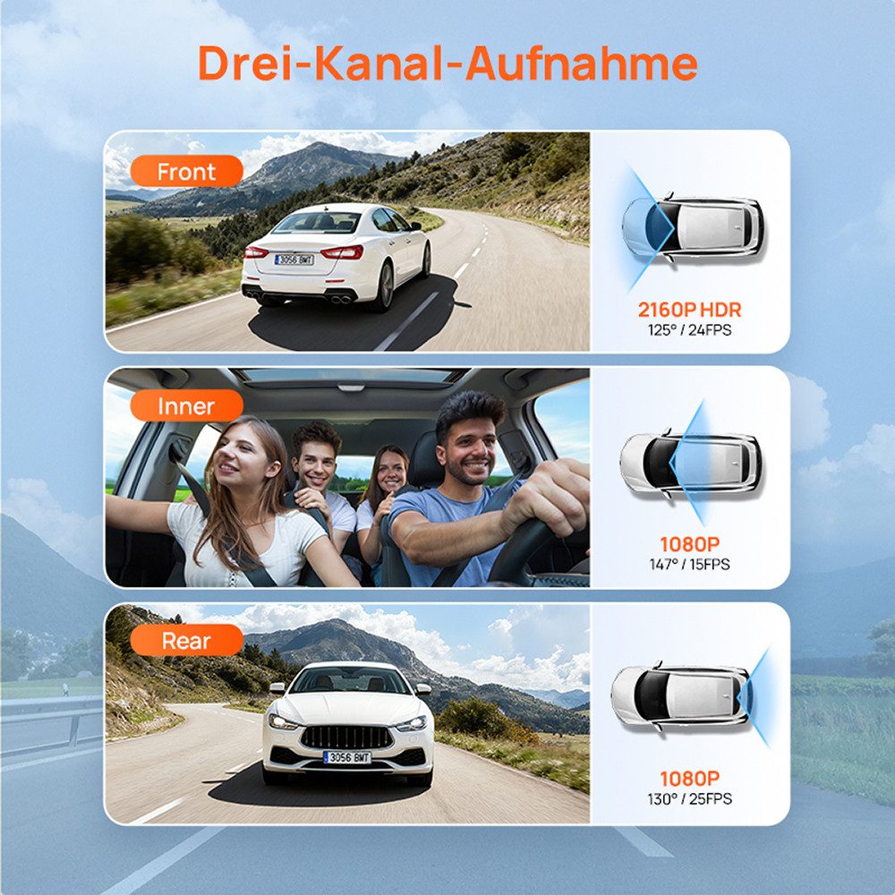 70mai T800E 3-Kanal 4K Front + 1080P Rear + 1080P Innen Dashcam (4K Ultra HD, Superkondensator, GPS)