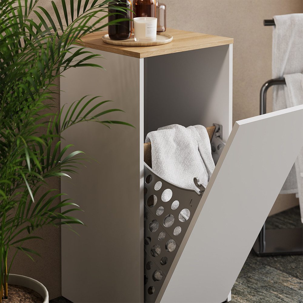 Vicco Wäscheschrank Viktor, Weiß/Artisan, 40.2 x 88.2 cm mit Wäschkorb (1-S günstig online kaufen